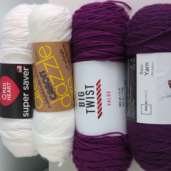 Yarn Bundle of Four Different Types Two are White and Two are Purple - Picture 1 of 10